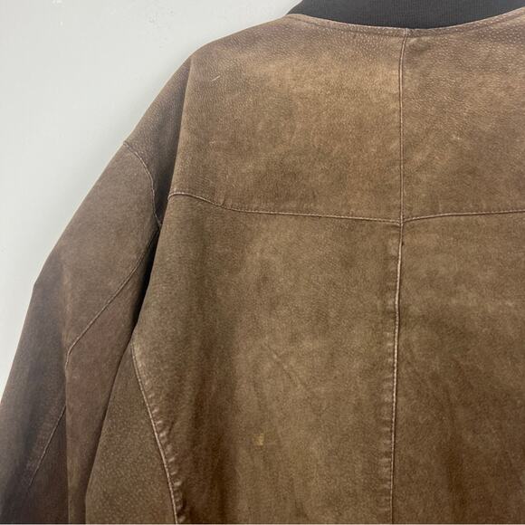Vintage | Mens Brown Leather Bomber Jacket Suede by Pacific XL - Picture 9 of 11